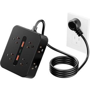 Surge Protector Power Strip - 8 Outlets with 3 USB Charging Ports,Multi Plug Outlet Extender, 5Ft Braided Extension Cord, Wall Mount Desk USB Charging Station for Home Office (Black)