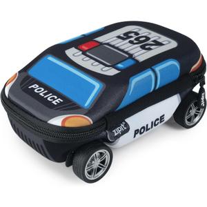 ZIPIT Police Car Pencil Case for Boys, Large Capacity Pencil Box for School with Spinning Wheels, Blue