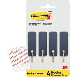 Command Medium Wire Hook, Juniper Berry, 4 Hooks, 6 Strips
