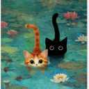 RLTXBUK Whimsical Black Orange Cat Diamond Art Kits, Monet Inspired Water Lilies Kitten Gem Diamond Painting Art Kits for Adults Beginners, Cat Mom Lovers Lady Gifts for Women 9.8x11.8 Inch