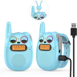 Qniglo Walkie Talkies for Kids Rechargeable 2 Pack,Christmas Birthday Gifts Toys for Age 3-12 Boys Girls, Long Range Kids Walkie-Talkie with FM Radio for Family Kids Adventure Camping Hiking Spy Games (Blue)