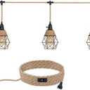3 Light Hemp Rope Plug in Pendant Light Rattan Hanging Lights with Plug in Cord with Woven Lamp Shade, Hanging Lights with Plug in Cord Hemp Rope Hanging Lamp (1 PACK)