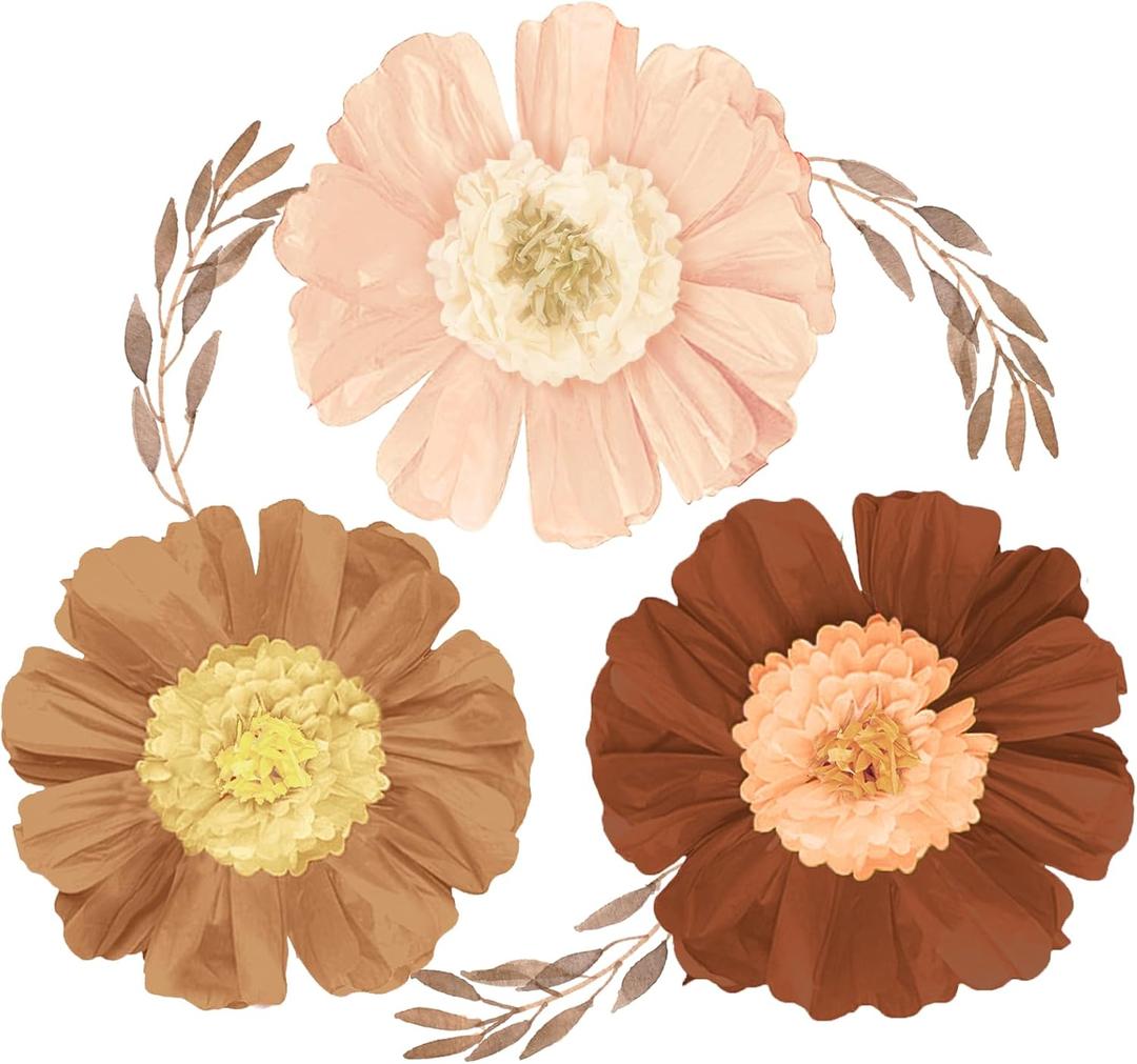 2 x AOBKIAT Fall Baby Shower Decorations for Wall,6PCS Large Paper Flower for Thanksgiving Party,Red Brown Blush Tissue Paper Flowers for Boho Wedding Floral Backdrop,Bridal Shower,Birthday,Archway