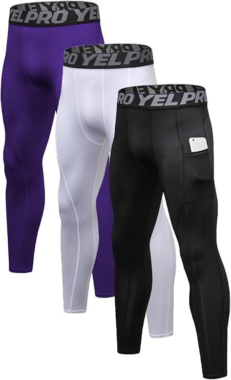 Queerier Men’s Compression Pants Athletic Running Leggings Workout Tights Quick Dry Base Layer for Basketball Sports, L