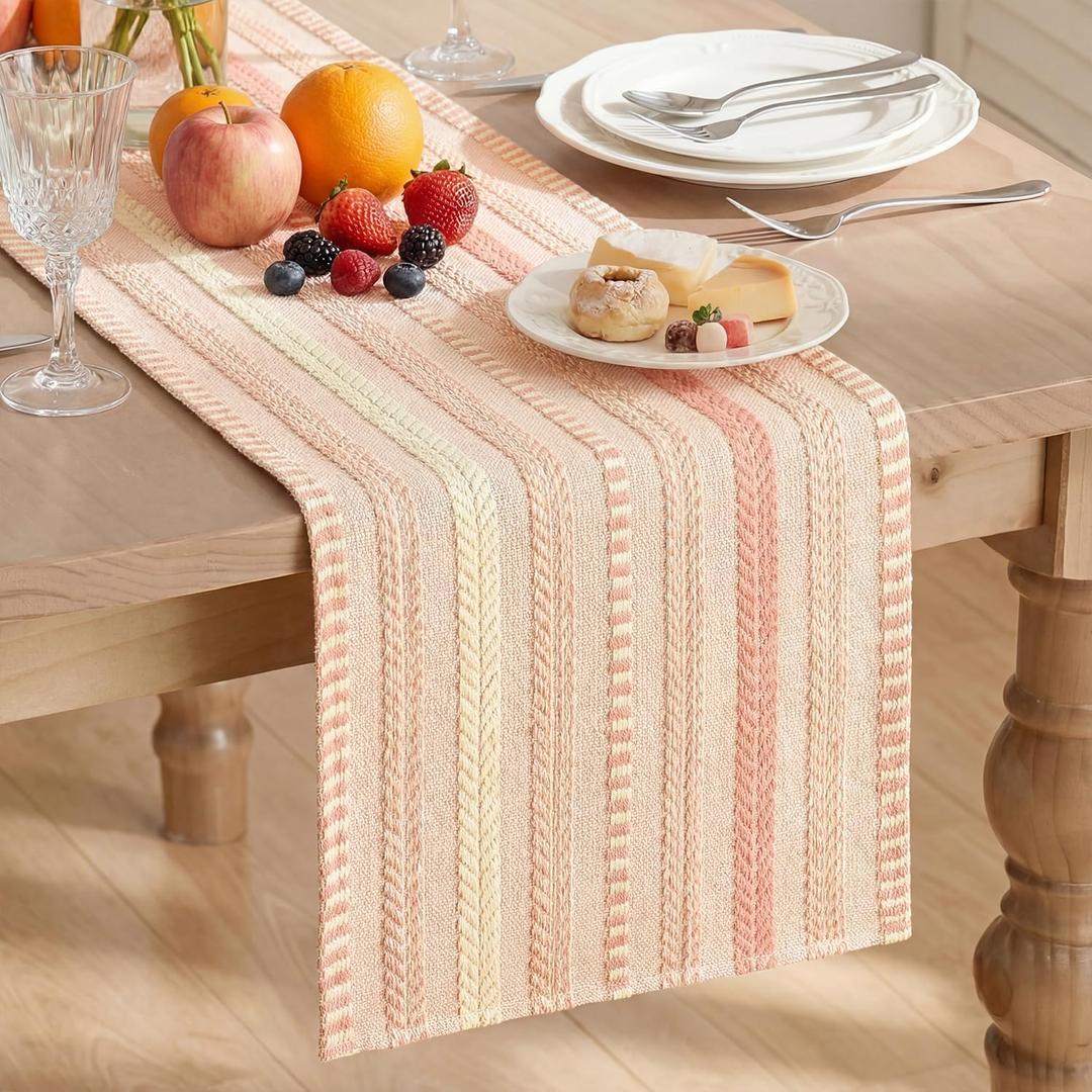 Artoid Mode Pink Farmhouse Woven Table Runner, Seasonal Holiday Rustic Kitchen Dining Table Decoration for Home Party Decor 12x72 Inch