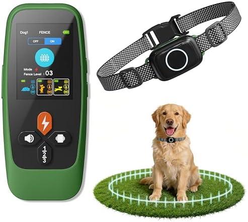Veconix 4-in-1 Wireless Dog Fence System Electric Dog Fence with Training Collar & Anti-Bark Collar, Real-Time Pet Status Display, Portable Waterproof Outdoor Pet Containment System