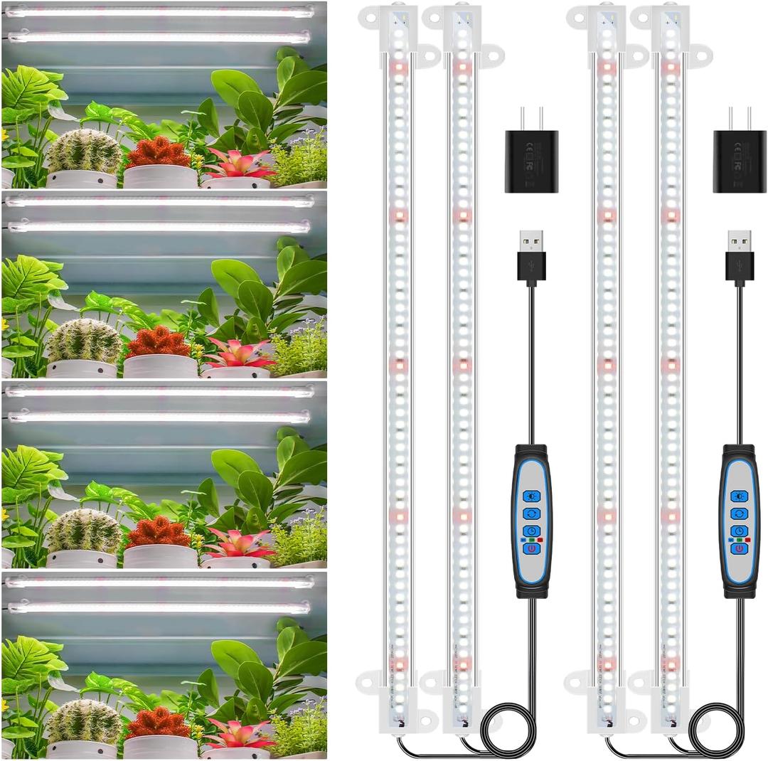 Wiaxulay LED Grow Light Strips, 6000K Full Spectrum Sunlike Growing Lamp with 6/ 12/ 16H Timer, 5 Dimmable Levels for Hydroponics, Succulent, Plant Shelf, 2 Pack