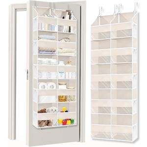 Over the Door Organizer 5 Tiers,Extra Large Behind Door Storage of 10 Compartments,80 lbs Weight Capacity Over the Door Storage, Door Hanging Organizer for Closet, Diaper Organizer, Toy Storage, Beige