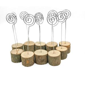 Rustic Real Wood Base Wedding Table Name Number Holder Party Decoration Card Holders Picture Memo Note Photo Clip Holder (10pcs Table Numbers)