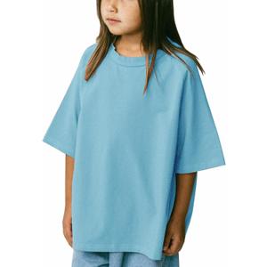 Girls Raglan Short Sleeve T Shirts Kid Oversized Crewneck Summer Tops Tee (Blue)