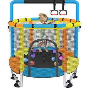 Toddler Trampoline for Kids Ages 1-8, 55'' Small Trampoline with Safety Enclosure Net & Adjustable Gymnastics Bar, Indoor & Outdoor Baby Mini Trampolines, Birthday Gifts for Children & Boys & Girls
