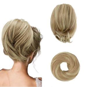 BARSDAR Straight Hair Bun Extensions, Short Ponytail Blonde Hair Bun Extensions for Women, Synthetic Messy Bun Hairpieces Elastic Easy Hair Bun Scrunchies - Sandy Blonde with Highlights (1 Count (Pack of 1))