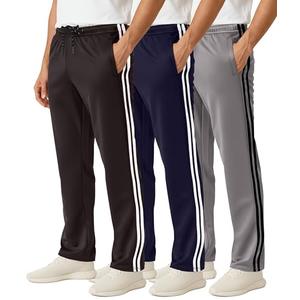 Real Essentials 3 Pack: Men's Mesh Open Bottom Sweatpants Gym Active Athletic Workout Casual Pants with Pockets- XL, Black, Blue, Gray