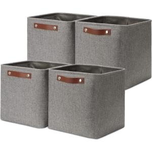 DULLEMELO Square Storage Cubes Baskets for Gifts Empty, 11 inch Cube Stroage Bins Linen Closet Organizers and Storage Baskets for Toy Nursery Shelves Bedroom Storage(4 Pack - 11" Grey)
