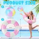 12 Pcs Pool Floats Included 6 Pastel Inflatable Beach Balls and 6 Swimming Rings for Adults, Macaron Beach Balls Striped Tubes for Summer Pool Supplies
