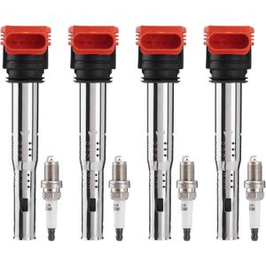 Ignition Coil Packs UF529 & Spark Plugs Set of 4,Compatible with Audi Volkswagen VW 2005-2016 A3 A4 A5 R8 A6 A7 Q7 S4 TT 2006-2016 Jetta MK5 MK6 GTI Rabbit Golf Passat CC Tiguan,OE Replace C1631 UF575