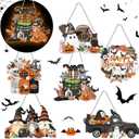 6 Pcs Halloween Diamond Art Painting Kits Hanging Sign Set Witch Pumpkin Gnome Glow in The Dark Diamond Art Painting Kits Halloween Hanger Adult 5d DIY Craft for Wall Door Window Porch Decor (Boo)