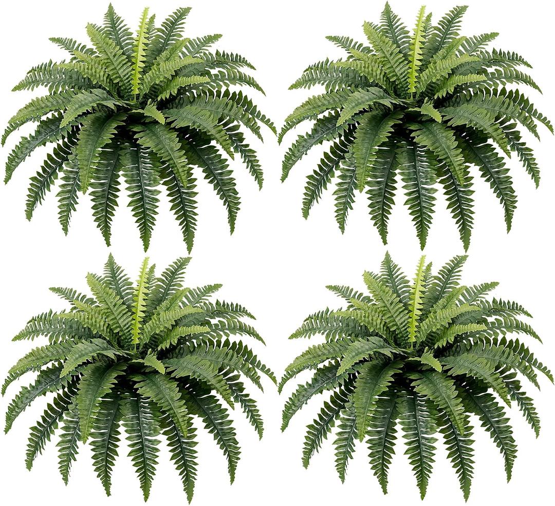 Fake Ferns, 35IN Realistic Fake Bush Plants, 4 Faux Ferns with 39 Fronds for Outdoors Garden Planter Porch Entrance Home Decor