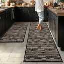 Kitchen Rugs Sets of 2-Non Slip Kitchen Mats for Floor-Thick Stain Resistant Vintage Kitchen Floor Mat Runner Carpet for Hallways Entryway Laundry Room Washable（Black 22"x59"+20"x32"）