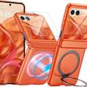 CENMASO for Motorola Razr 2025 Case/Razr 2024 Case with Hinge Protection & Built-in Screen Protector & Magnetic Ring Stand, Slim Full-Body Shockproof Rugged Phone Case for Moto Razr 2025/2024-Orange