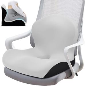 Seat Cushion, Office Chair Cushion, L-Shaped Ergonomic Car Seat Cushions, Memory Foam Chair Cushion, Lumbar Support Pillow for Wheelchair, Car, Home, Office, Desk, Light Gray