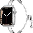 Slim Metal Band Compatible with Apple Watch Band 46mm 45mm 44mm 49mm 42mm iWatch SE Series 10 9 8 7 6 5 4 3 2 1 Ultra, Cute Dressy Bands for Women, Fancy Strap Bracelet (Silver)