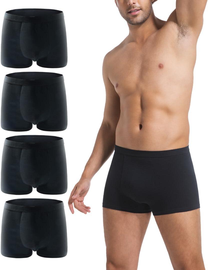 Men's Cotton Trunks Soft Stretch Underwear Comfort Fit Boxer Brief Style 4-Pack (Large)