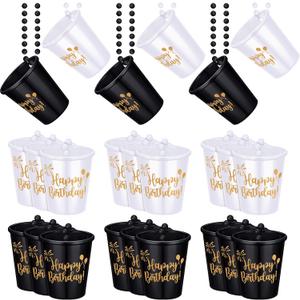 Sureio 24 Pack Shot Glass Necklaces Cups Bulk Birthday Shot Glass on Beaded Plastic Necklace for Happy Wedding Festival Parade Birthday Party Favor Anniversary Supplies(Black, White)