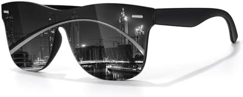 LINVO Trendy Polarized Mirrored Sunglasses Men Womens, Flat One Piece Reflective Shades for Driving Fishing UV400 Protection