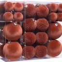 53 Pcs Velvet Christmas Ornaments Set, Brown Flocked Christmas Balls with Christmas Bells Decor and Paper Ornaments, Shatterproof Hanging Xmas Tree Decorations Set for Holiday & Home Decor