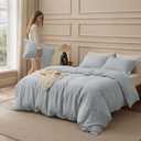 Bedsure 100% Washed Cotton Duvet Cover Queen Size - Pastel Blue Minimalist Bedding Set Linen Like - PureWoven Plain Simple & Soft Comforter Cover for All Seasons (Pastel Blue, Queen, 90"x90")