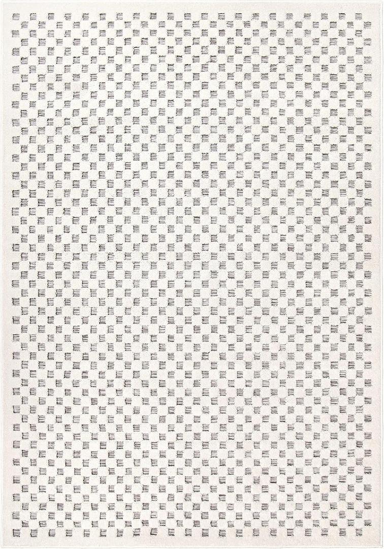 Simply Southern Cottage Lecompte Rug - 4' X 6' Rectangle in Natural Granite Grey, High-Low, Geometric Design, Indoor Outdoor Patio and Home Decor