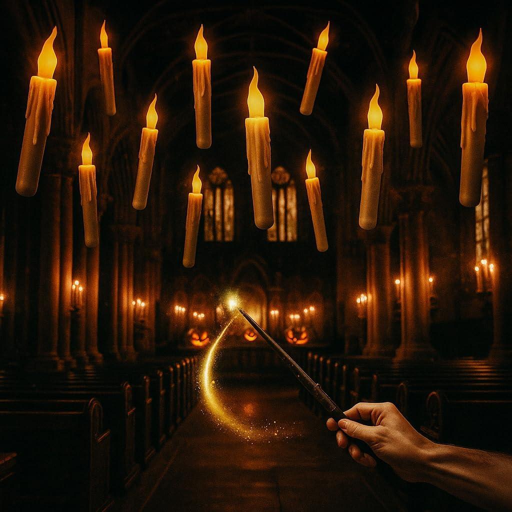 KatchOn, Halloween Floating Candles with Wand Remote - 12 Pcs LED, Flickering Warm Light Hanging Candles for Scary Halloween Decorations Indoor | Scary Party Decorations | Spooky Hanging Decoration