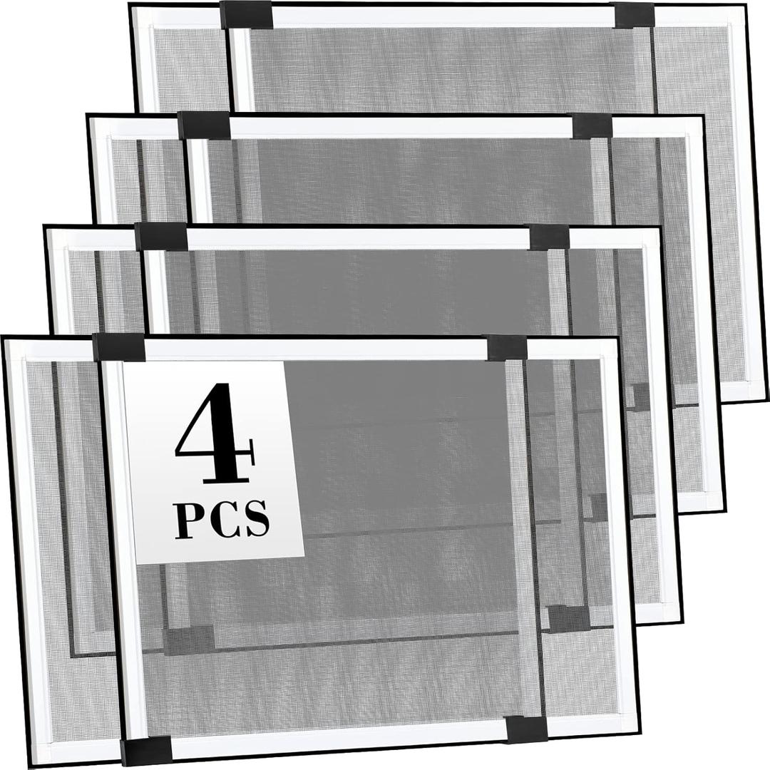 Lounsweer 4 Pcs Expandable Window Screen Adjustable Sliding Window Screen Mesh with Aluminum Frame for Home House (25"-45" W X 18" H)