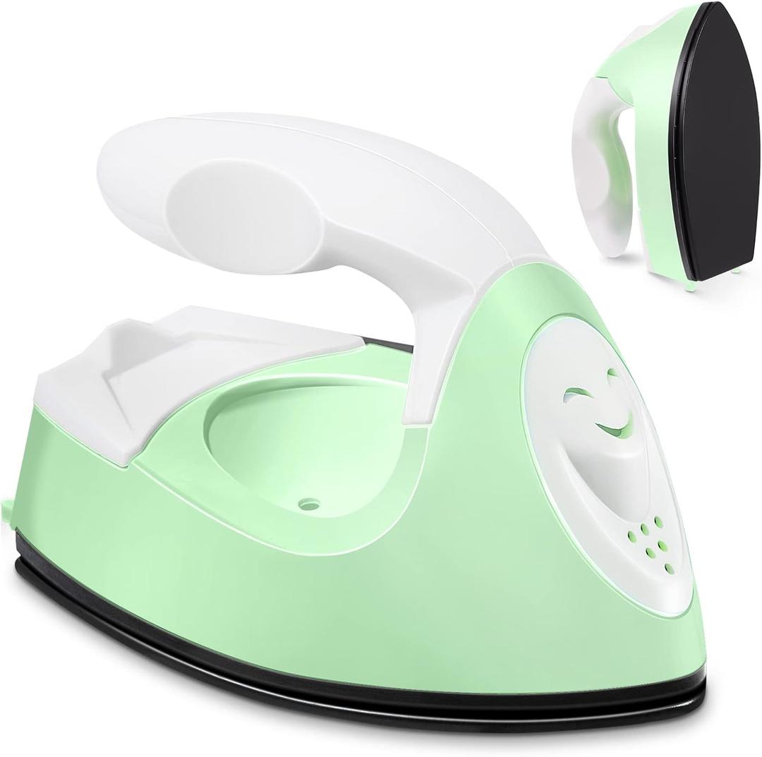 Honoson Mini Craft Iron Mini Heat Press Small Iron 3.93 x 2.36 x 2.76 in Portable Handy Tiny Flatiron with Charging Base Accessory for Fuse Bead Patch DIY Heat Transfer Vinyl(Light Green)