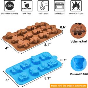 Silicone Chocolate Candy Molds, Non-stick Animal Gummy Molds, Jello Mold, Silicone Baking Mold - BPA Free, Forest Theme with Different Animals, including Dinosaurs, Bear, Lion and Hippo, Set of 2