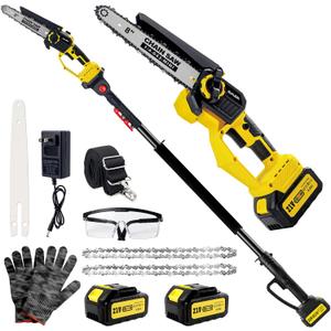 Brushless 2-IN-1 Cordless Pole Saw & Mini Chainsaw, 2 21V 4.0Ah Battery Powered 8 Inch Chain,Max Reach 16 Ft & Multi-Angle Electric Pole Saw for Tree Trimming, Gifts For Father,Husband,Men