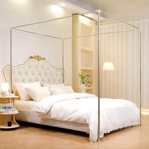 Full Size Thicken Stainless Steel Bed Canopy Frame, 4-Poster Canopy Bed Frame with Mosquito Curtains, Sturdy & Durable