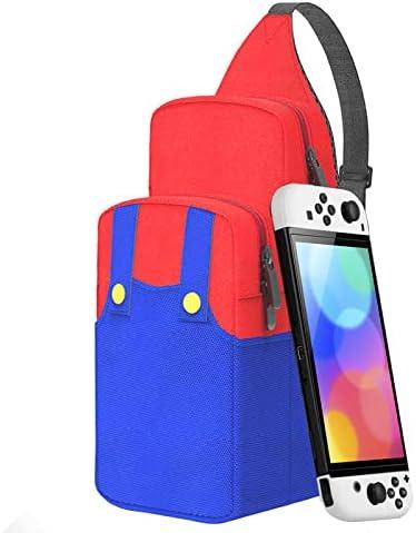 Cute Travel Bag for Nintendo Switch/2/Lite/OLED, Small Sling Portable Waterproof Backpack Carrying Crossbody Shoulder Chest Gaming Bag Case for NS SD Console Dock Joy-Cons Accessories Storage
