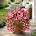 Ivydale 2 PCS Artificial Hanging Flowers Fake Plants Outdoor,Silk Morning Glory Faux Flowers with Eucalyptus Leaves,UV Resistant Realistic Hanging Plants for Home Garden Decor (Pink+Light Pink)