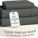 LANE LINEN King Sheets Set – Long-Staple 100% Cotton Pre-Washed Twin Sheets, Naturally Cool & Soft Percale Weave for All-Season Comfort for Dorm use, Machine Washable,15” Deep Pocket – Charcoal