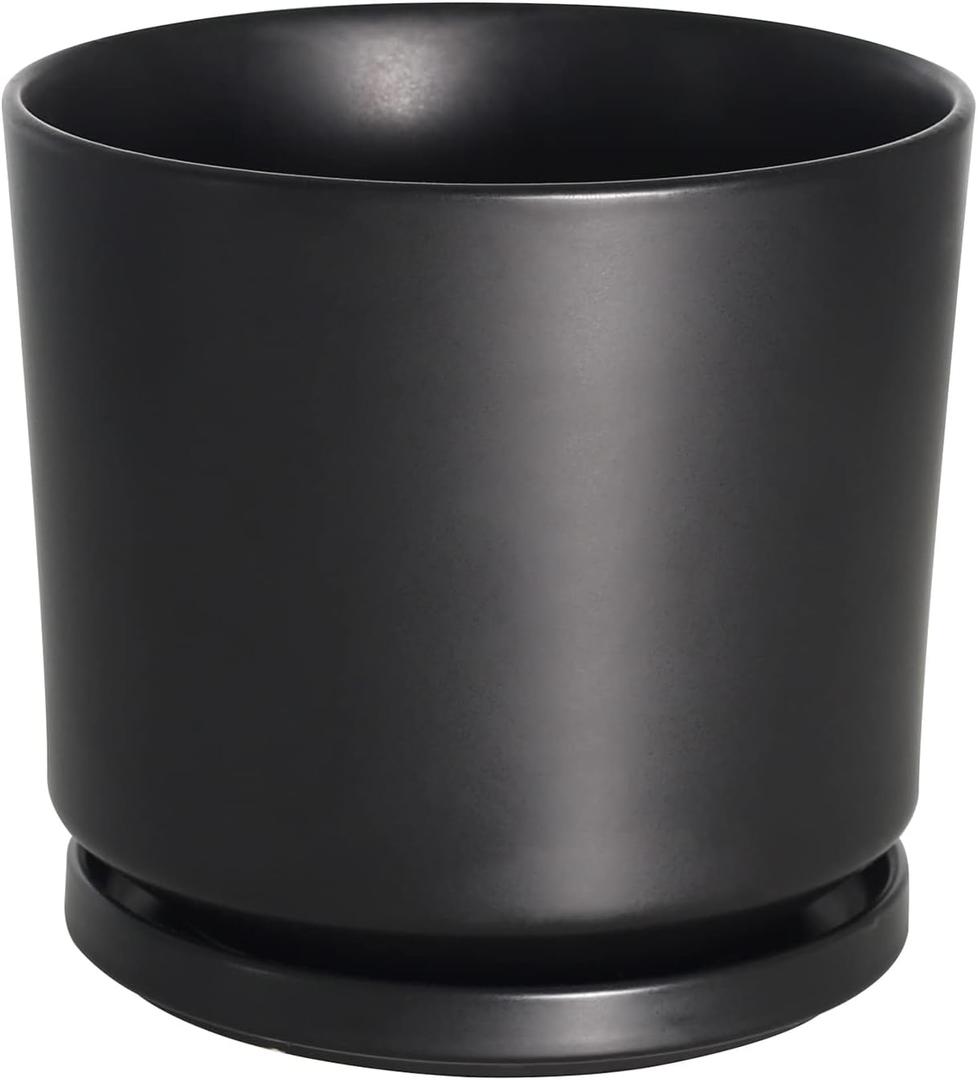 Plant Pots Indoor 9 inch Black Ceramic Planters with Matte Finish - Sturdy Flower Pots with Drainage Hole and Saucer (9 inch, Black)