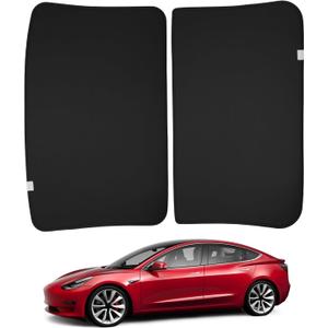 BASENOR Tesla Model 3 Glass Roof Sunshade 20212023, [No Gaps No Sag] Front+Rear Sunroof Heat-Blocking UV Sun Shade with Reflective Covers, Foldable Frame, Black (Proprietary Design)