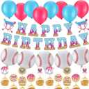 80 Pcs Ice Cream Drip Baseball Birthday Party Decorations Set Includes Baseball Ice Cream Theme Banner Latex Balloons Foil Balloons Cupcake Topper Sports Birthday Party Supplies