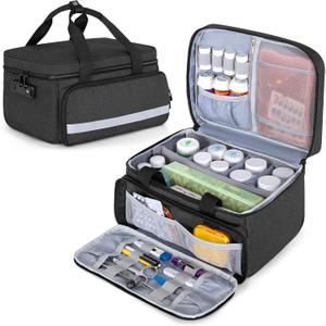 CURMIO Pill Bottle Organizer Storage, Medication Lock Box for Pill Organizer and Medical Supplies, Black (Patented Design)