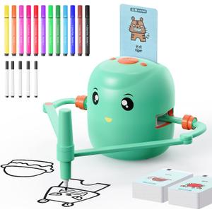 Interactive Educational Drawing Robot for Kids - Montessori Learning Toy with 150 Word Cards, Voice Interaction, Ages 5+ (Green)