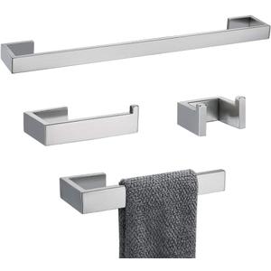 TNOMS 4 Pieces Bathroom Hardware Accessories Set Towel Bar Towel Holder Robe Hook Toilet Paper Holder Stainless Steel,Q8-P4BR (Brushed Nickel)