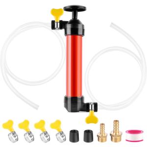 RV Antifreeze Hand Pump Kit Water Liquid Fuel Transfer Manual Pump for Gas Oil with 2 39.4inch Clear PVC Hoses 4 Clamps for Winterizing RV Trailer Camper Boat Winterization