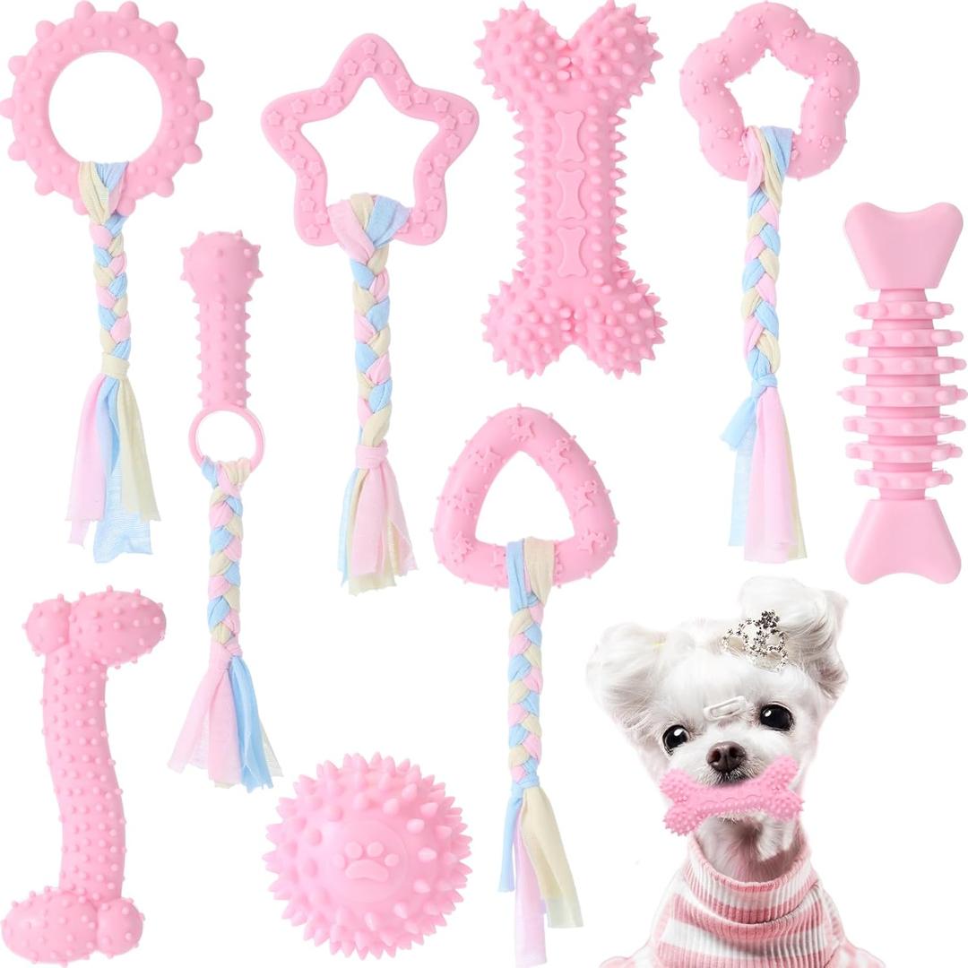 9 Pack Puppy Chew Toys for Teething Puppy Teething Chew Toys for 0-6 Months Suitable for Female Small Dogs(Pink)