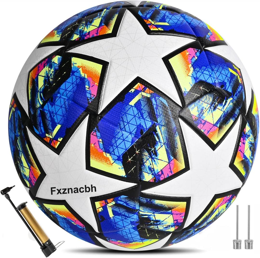 Fxznacbh Soccer Ball Size 5 Indoor and Outdoor Soccer Balls,Waterproof PU Leather,Official Match Ball,with Pump & Needles